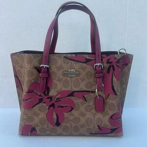 New COACH Mollie Tote Bag 25 In Signature Canvas With Bow Print